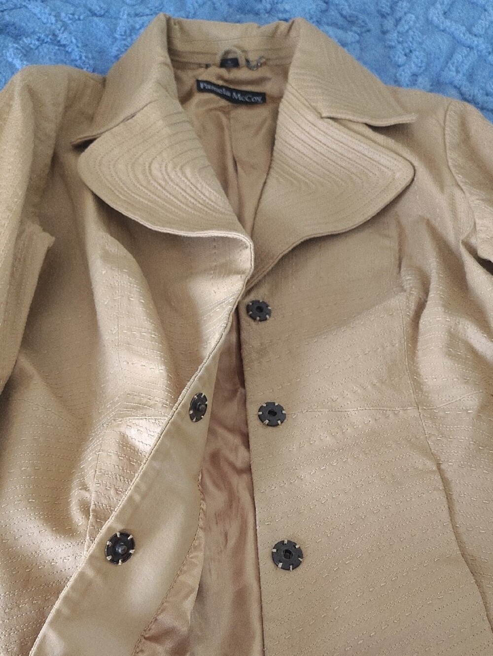 Pamela McCoy Top Stiched oversized collar Trench Coat 1X 100% Genuine Leather